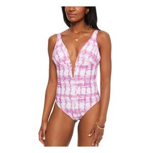 BAR III Women's Purple Plunging V-Neck Open Back V-Wire One Piece Swimsuit M